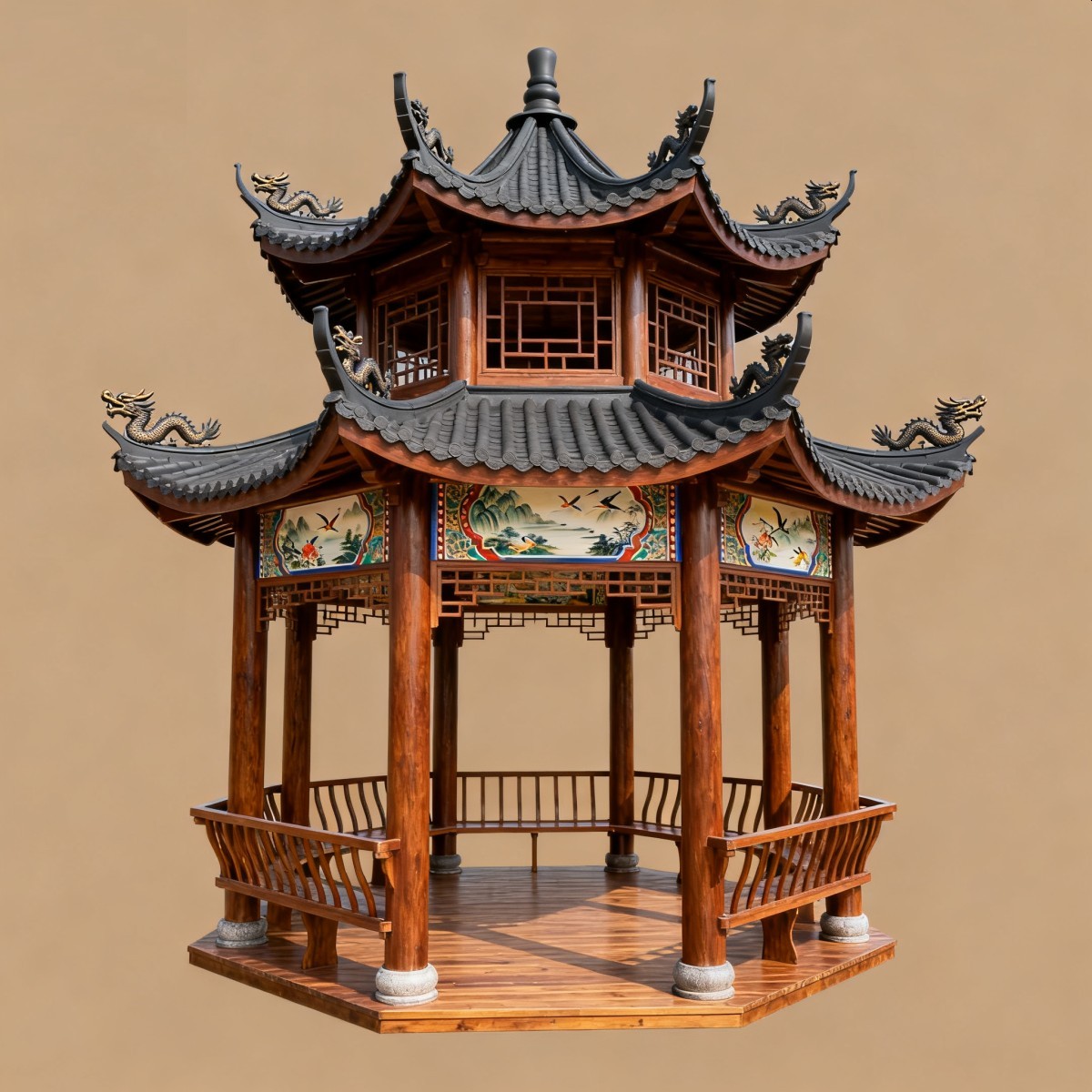 新疆仿古风格防腐木凉亭,实木凉亭,木亭